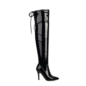 Black Patent Closed Toe Over-the-Knee Boots