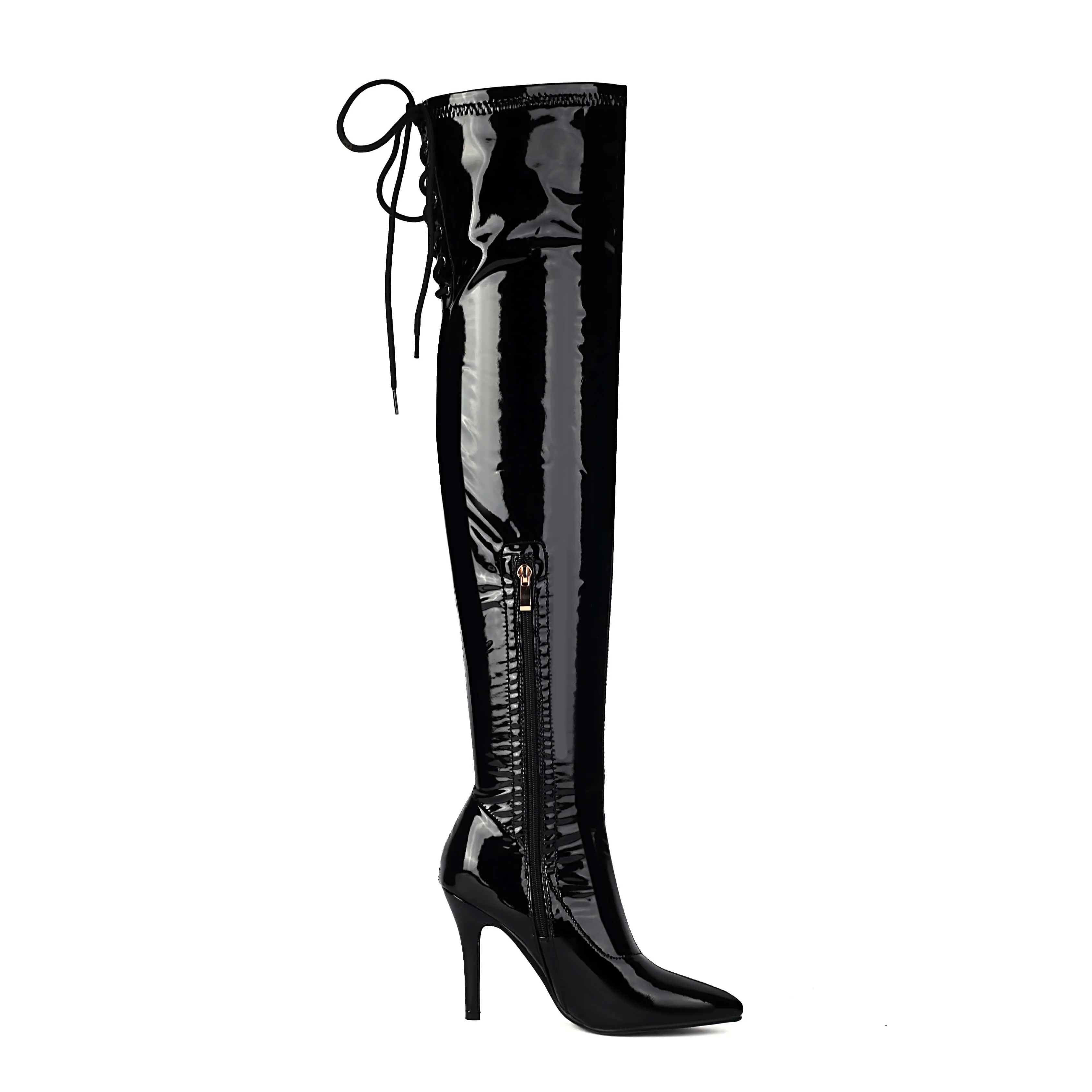 Black Patent Closed Toe Over-the-Knee Boots