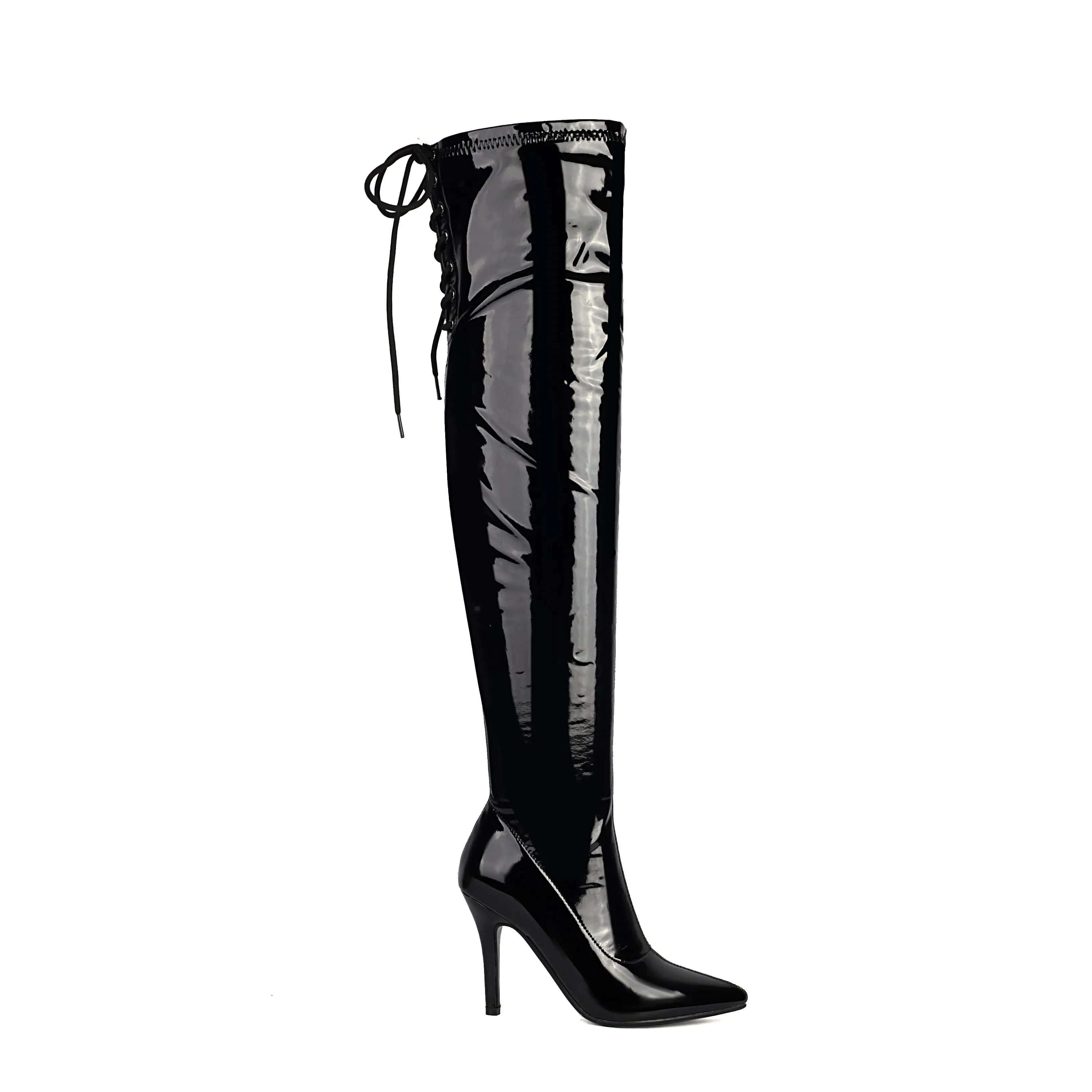 Black Patent Closed Toe Over-the-Knee Boots