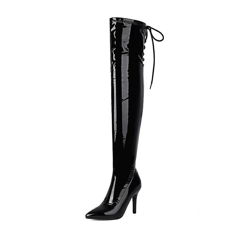 Black Patent Closed Toe Over-the-Knee Boots
