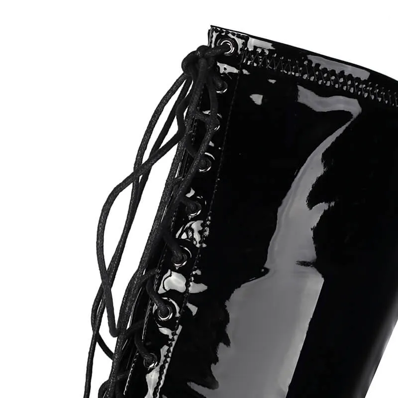 Black Pointed Toe Lace-Up Over-The-Knee Boots