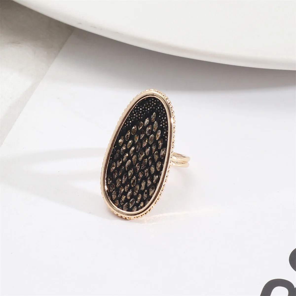 Black Polystyrene & 18K Gold-Plated Textured Drop Ring