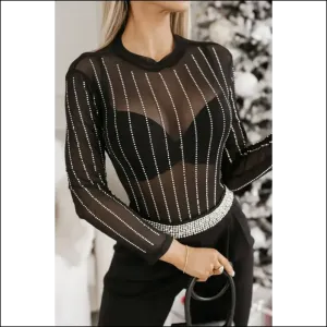 Black Rhinestone Striped Bodysuit: Sparkle , Slay All Day! ✨ Needful Things
