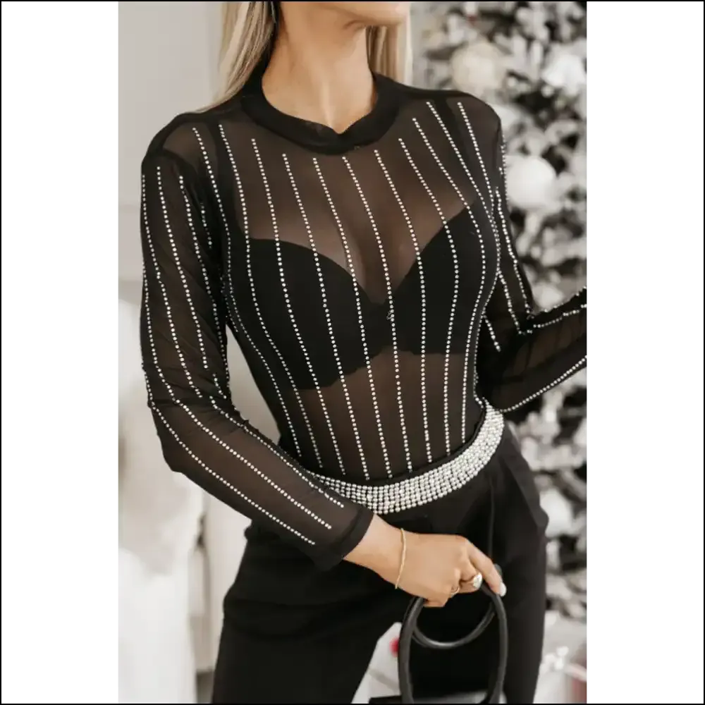 Black Rhinestone Striped Bodysuit: Sparkle , Slay All Day! ✨ Needful Things