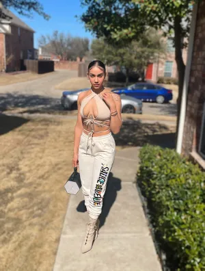 Black SA Flowers & Butterflies (Vertical) | Women's Off White Joggers