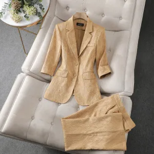 Blazer Elise™ | Women's Tailored Suit | Textured Blazer & Straight-Leg Trousers, Formal Fit, Professional Style