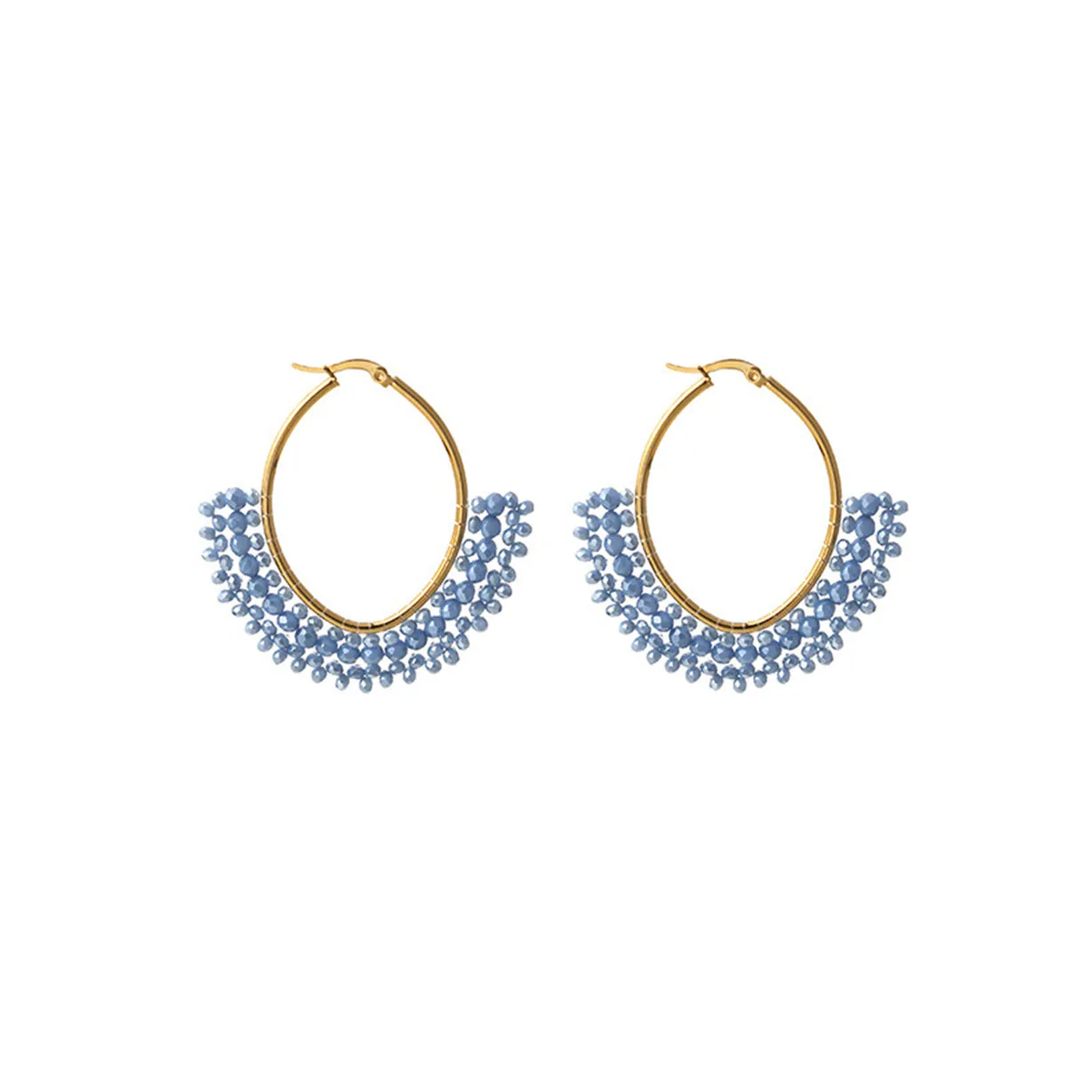 Blue Acrylic & 18K Gold-Plated Beaded Hoop Earrings