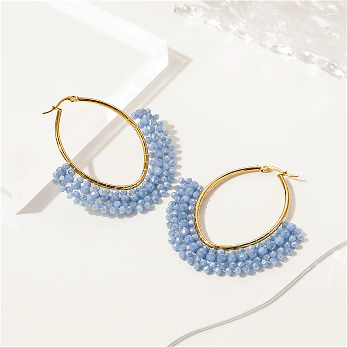 Blue Acrylic & 18K Gold-Plated Beaded Hoop Earrings