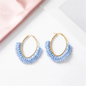 Blue Acrylic & 18K Gold-Plated Beaded Hoop Earrings