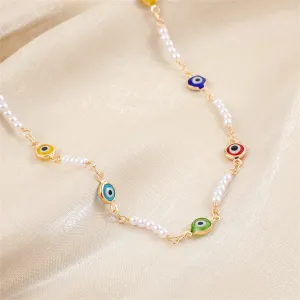 Blue Acrylic & Pearl 18K Gold-Plated Eye Station Necklace