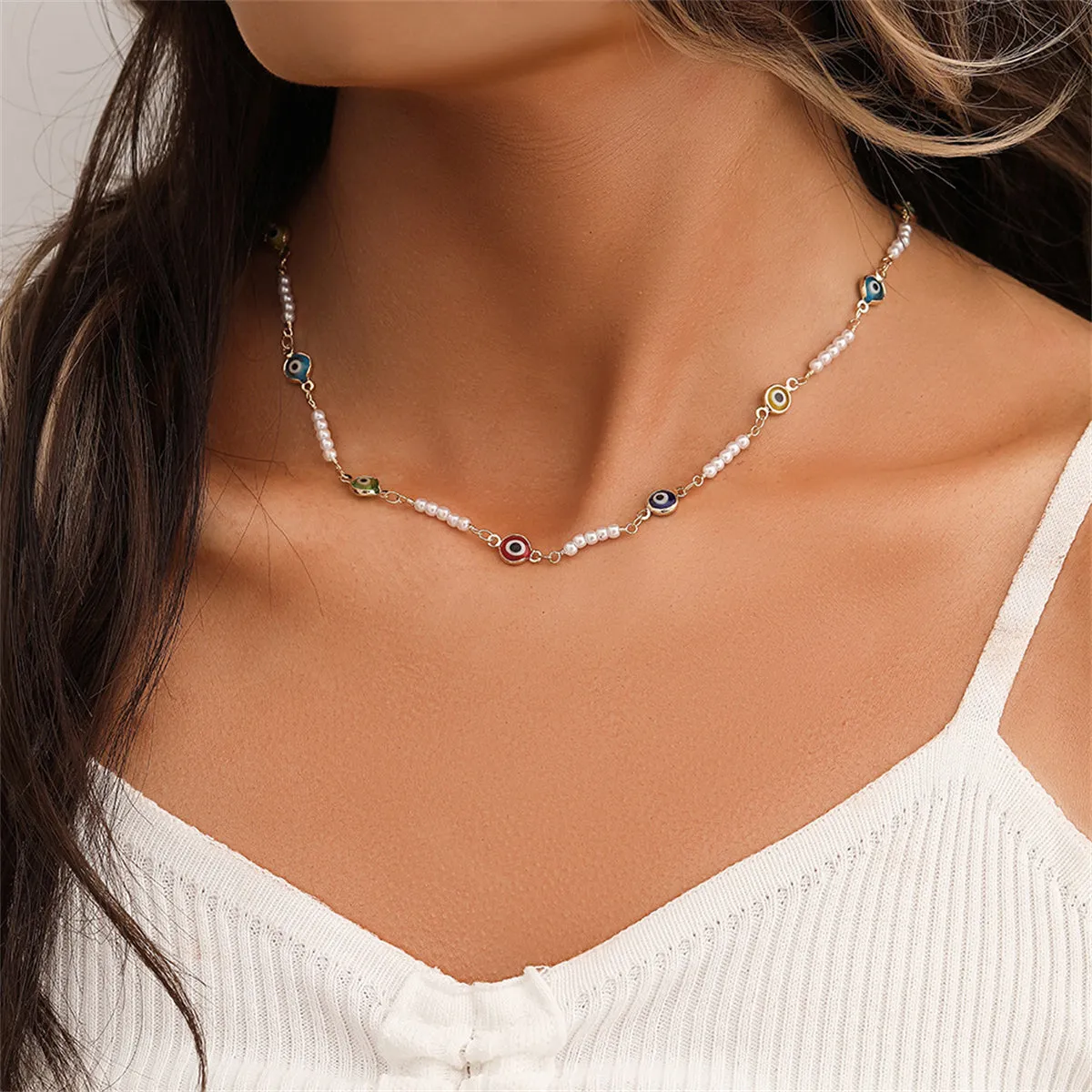 Blue Acrylic & Pearl 18K Gold-Plated Eye Station Necklace