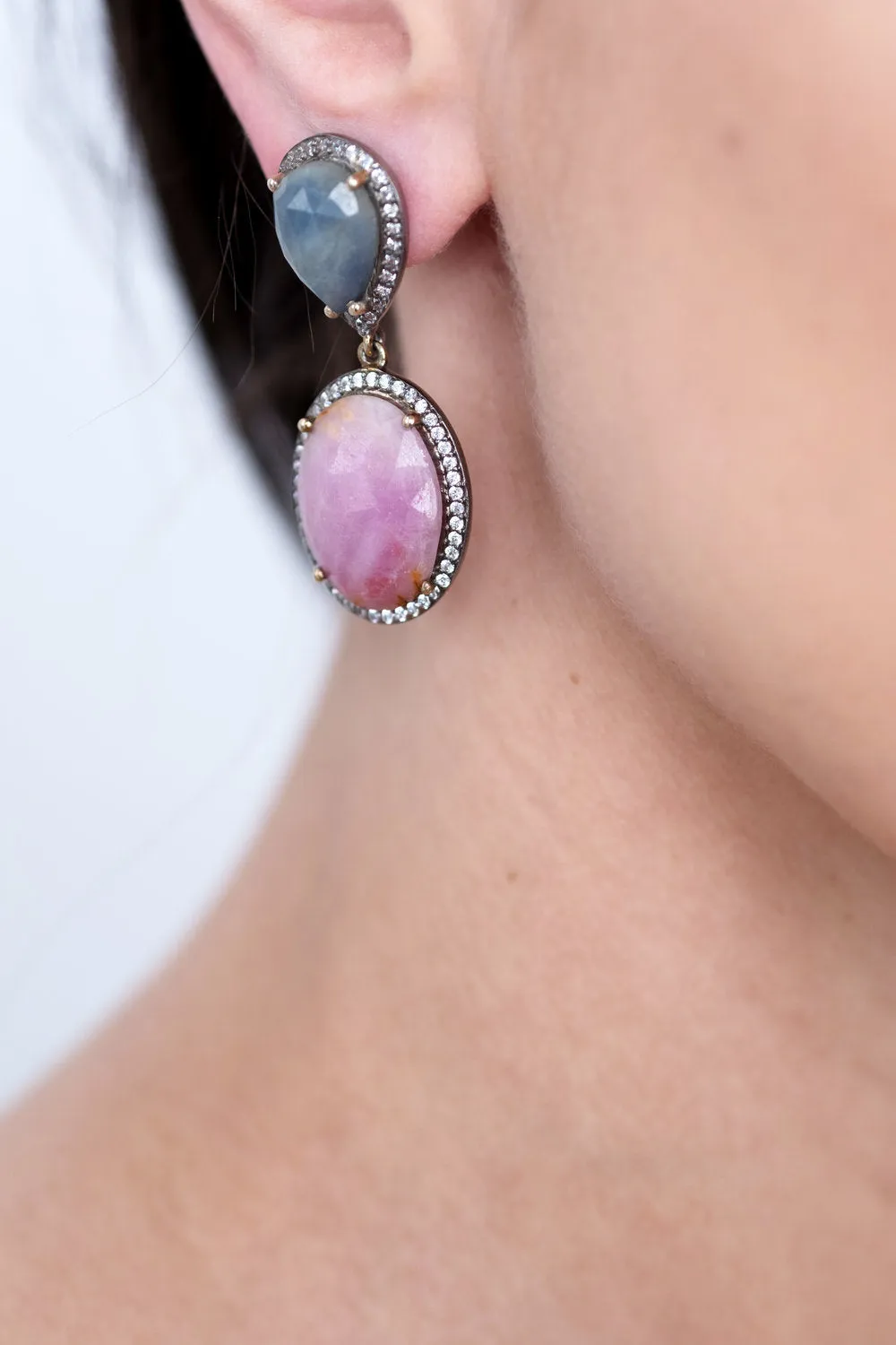Blue & Pink Sapphire Earrings