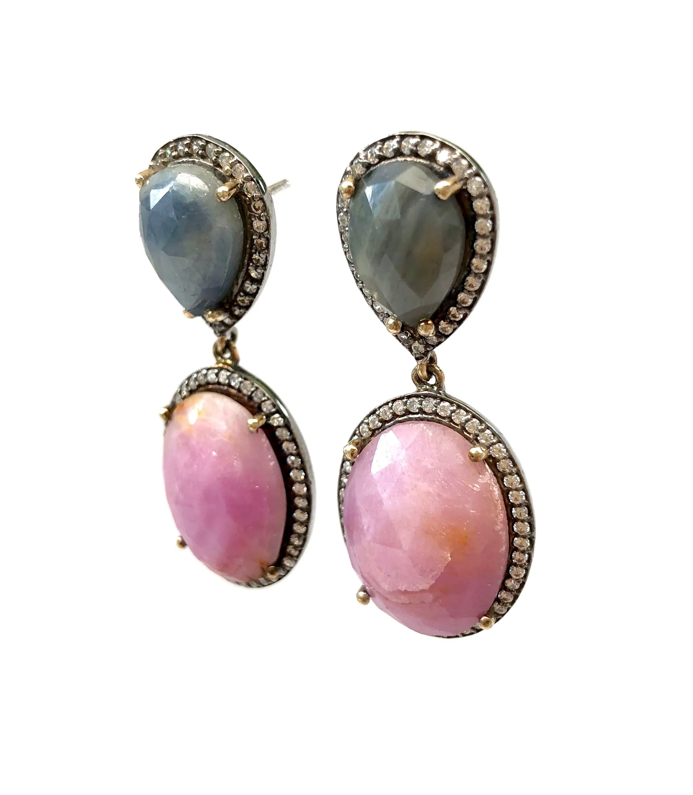 Blue & Pink Sapphire Earrings