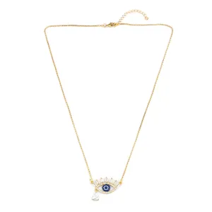 Blue Crystal & Cubic Zirconia Evil Eye Pendant Necklace