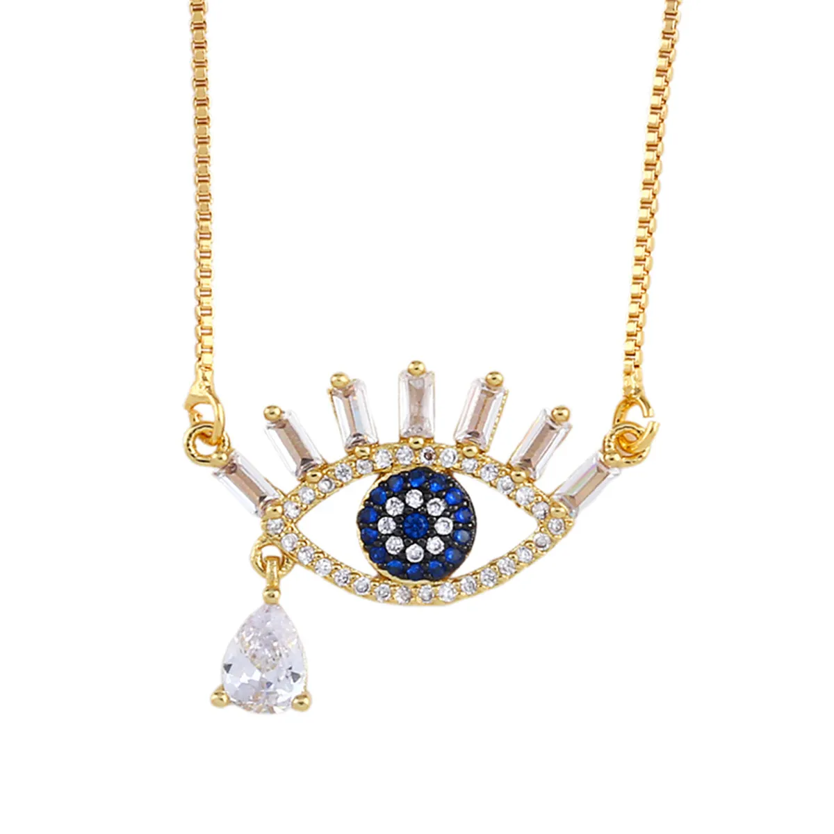 Blue Crystal & Cubic Zirconia Evil Eye Pendant Necklace