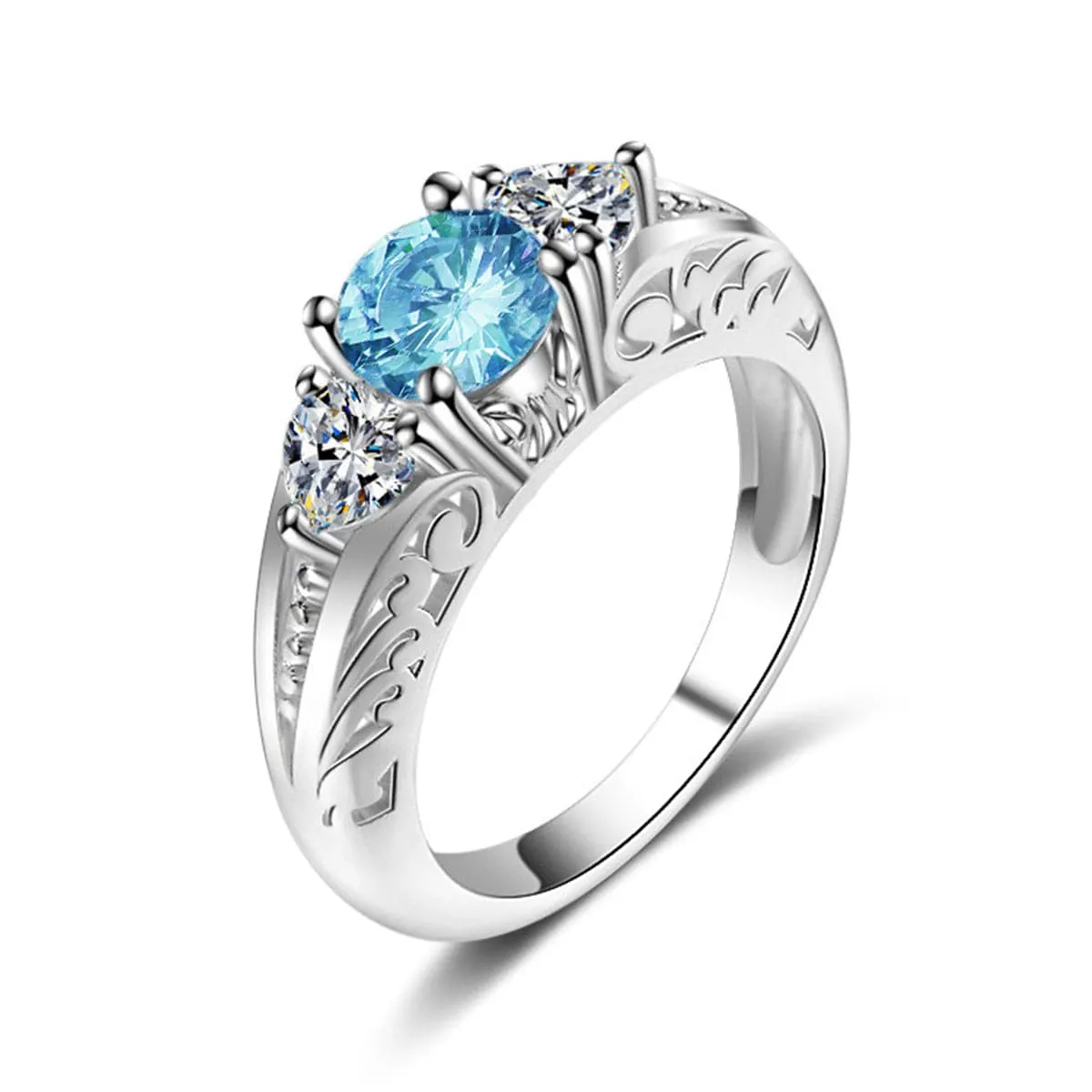 Blue Crystal & Cubic Zirconia Filigree Ring