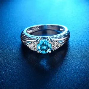 Blue Crystal & Cubic Zirconia Filigree Ring