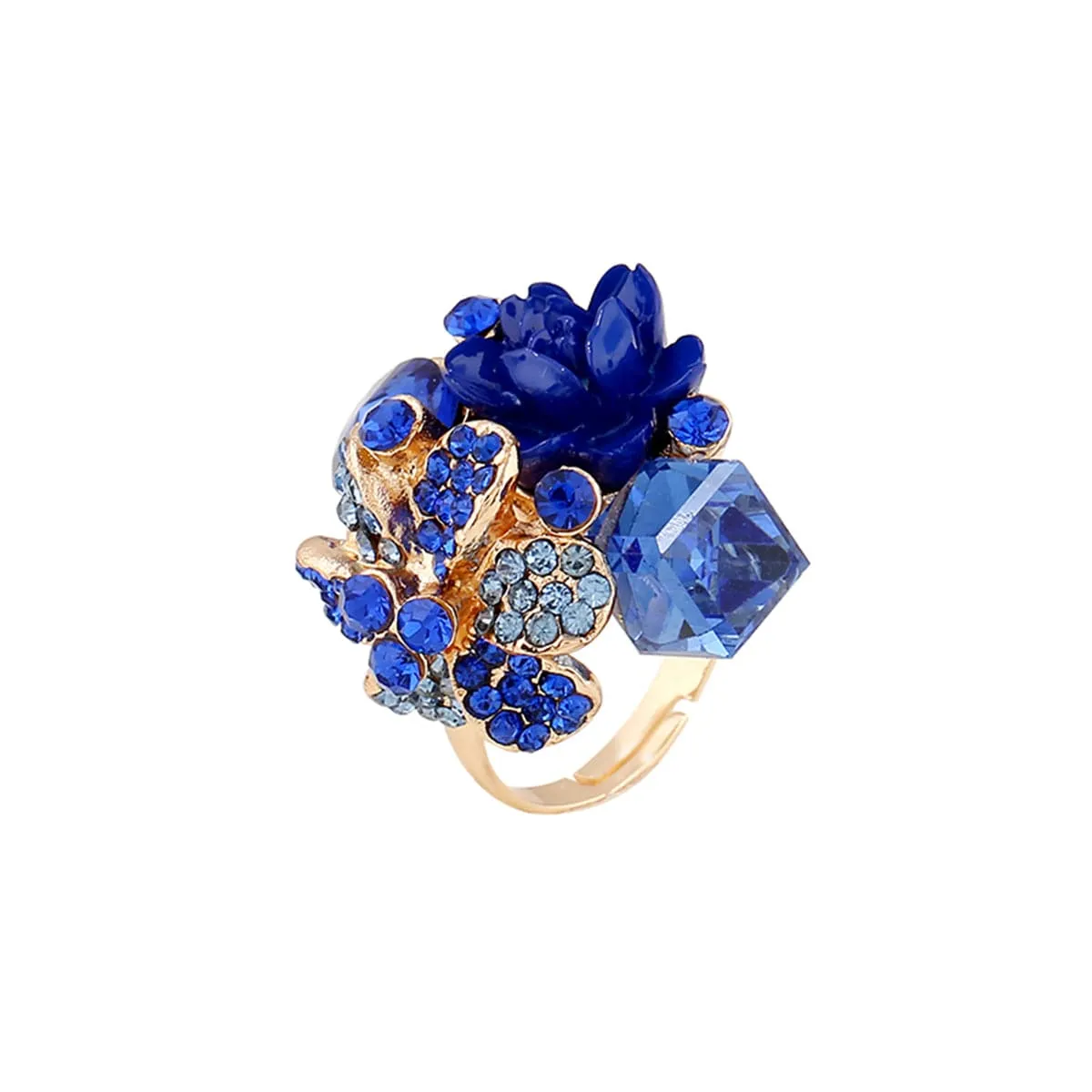 Blue Crystal & Cubic Zirconia Group Flower Ring