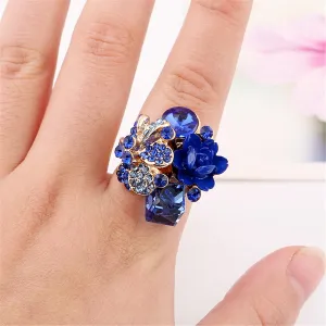 Blue Crystal & Cubic Zirconia Group Flower Ring
