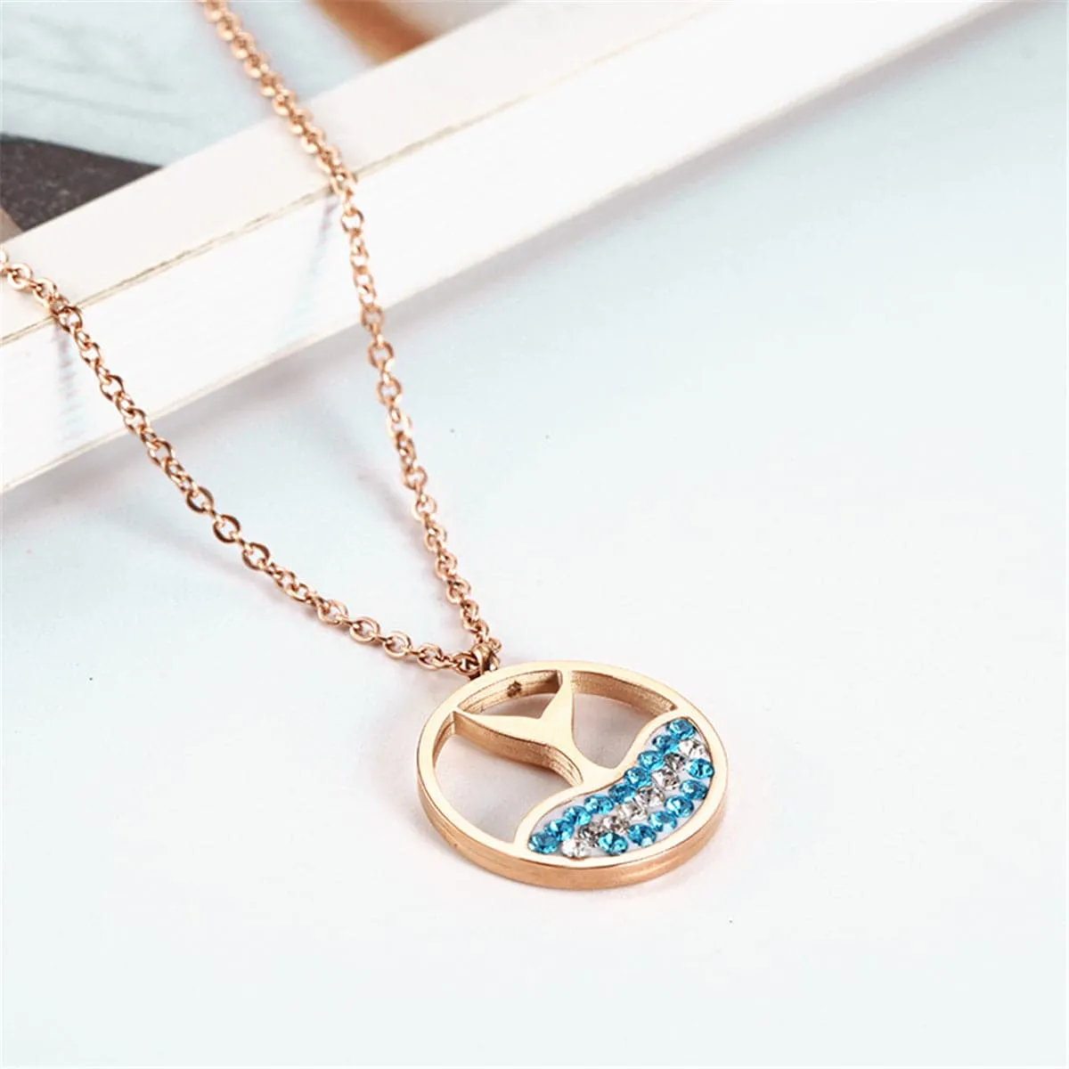 Blue Cubic Zirconia & 18K Rose Gold-Plated Tail Pendant Necklace