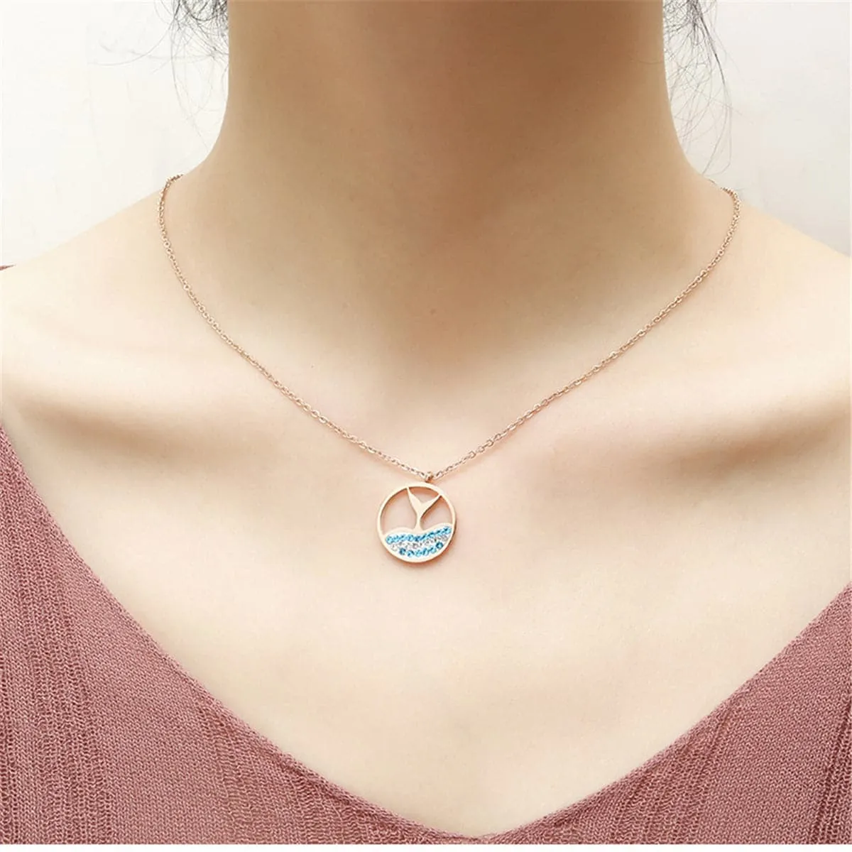 Blue Cubic Zirconia & 18K Rose Gold-Plated Tail Pendant Necklace