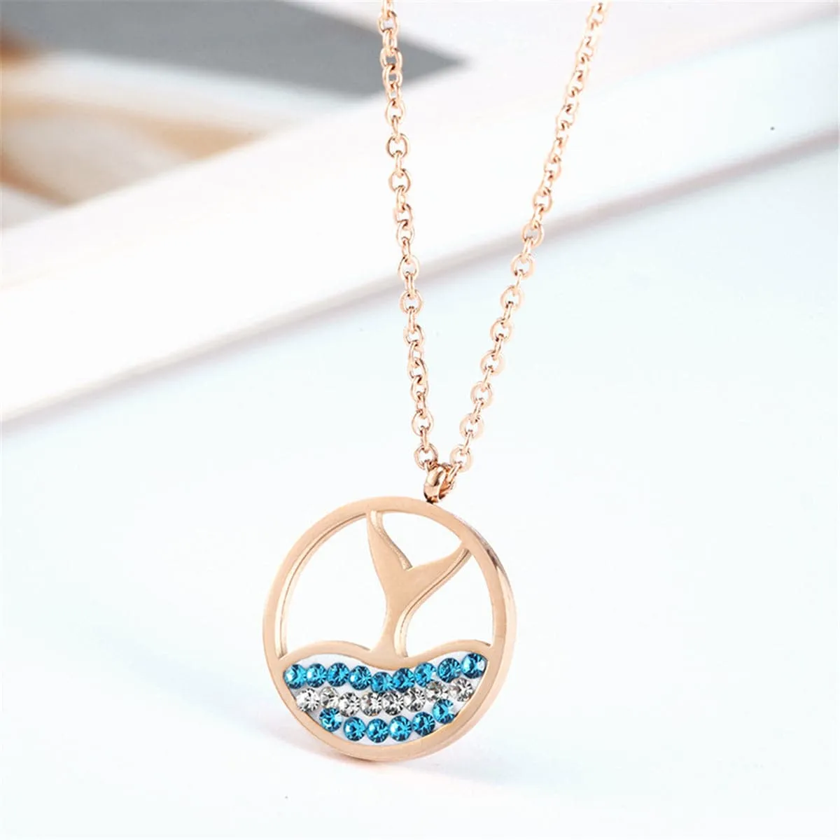 Blue Cubic Zirconia & 18K Rose Gold-Plated Tail Pendant Necklace