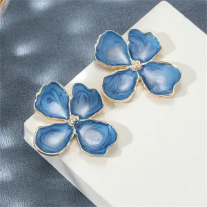 Blue Enamel & 18K Gold-Plated Swirl Flower Stud Earrings