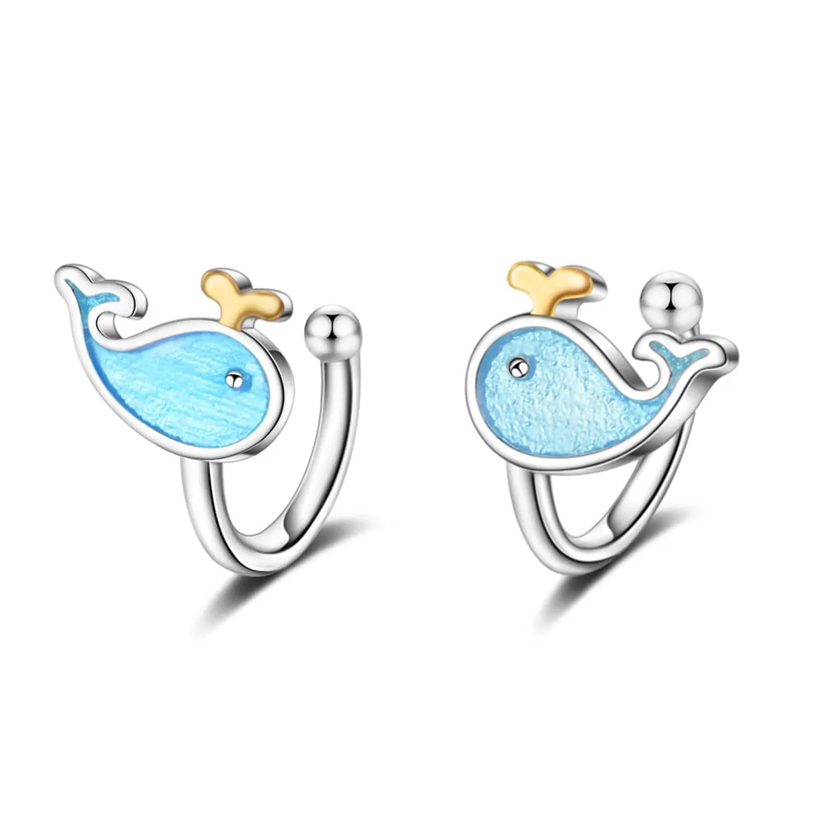 Blue Enamel & Silver-Plated Whale Stud Earrings