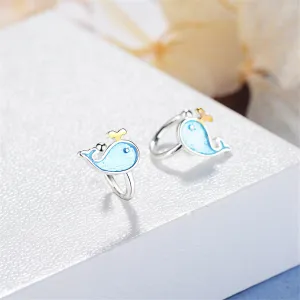 Blue Enamel & Silver-Plated Whale Stud Earrings