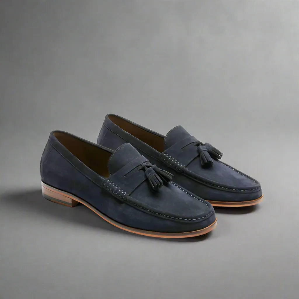 Blue Italian Suede Lysandra Tassel Loafers - Loafers Shoes