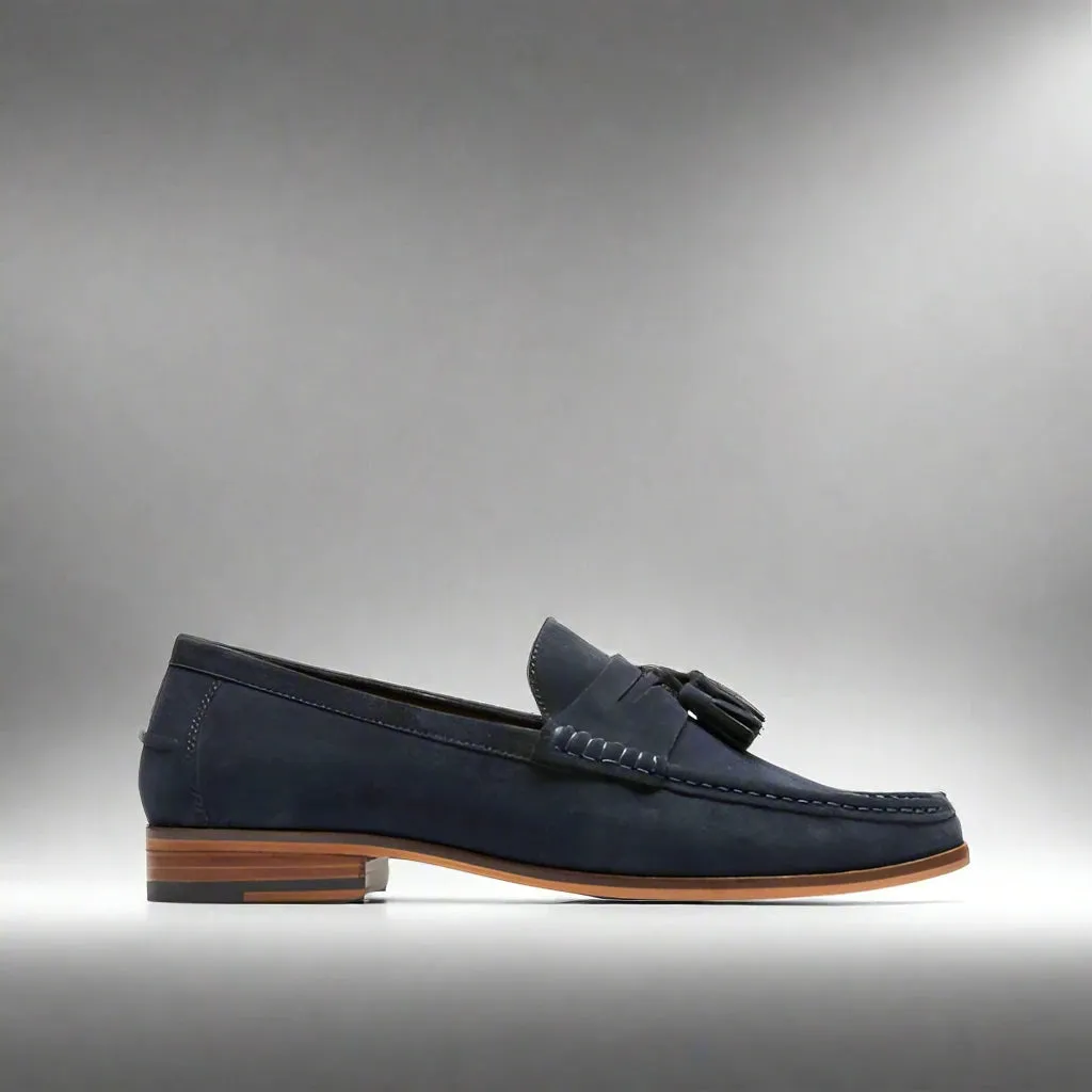 Blue Italian Suede Lysandra Tassel Loafers - Loafers Shoes