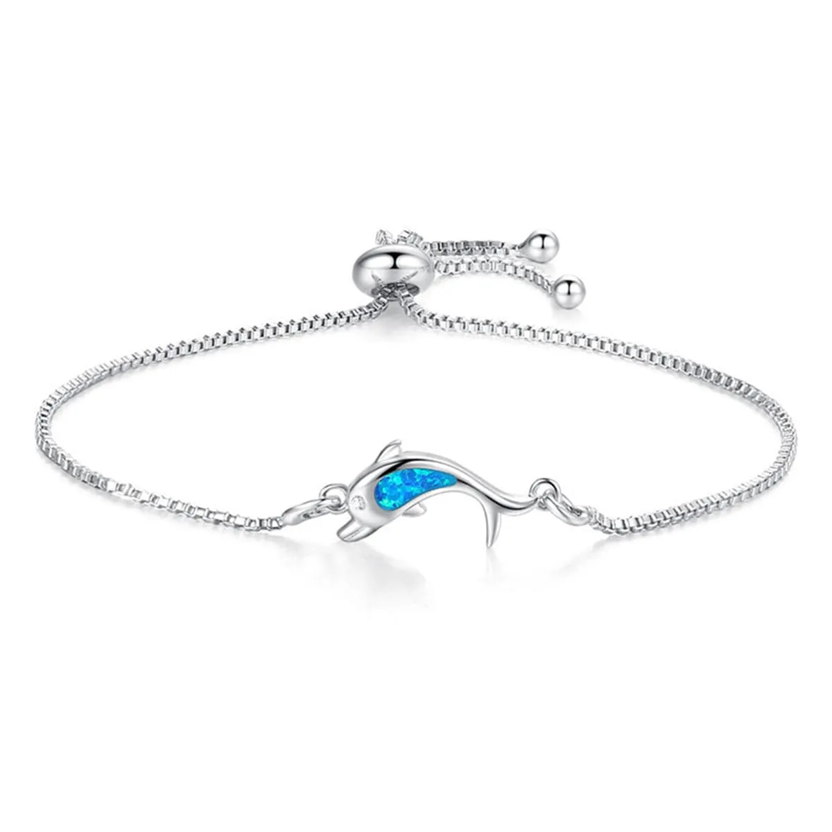 Blue Opal & Silver-Plated Dolphin Adjustable Bracelet