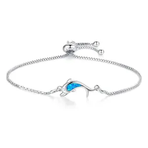 Blue Opal & Silver-Plated Dolphin Adjustable Bracelet