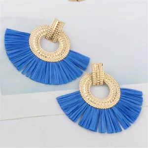 Blue Rattan & 18K Gold-Plated Fan Drop Earrings
