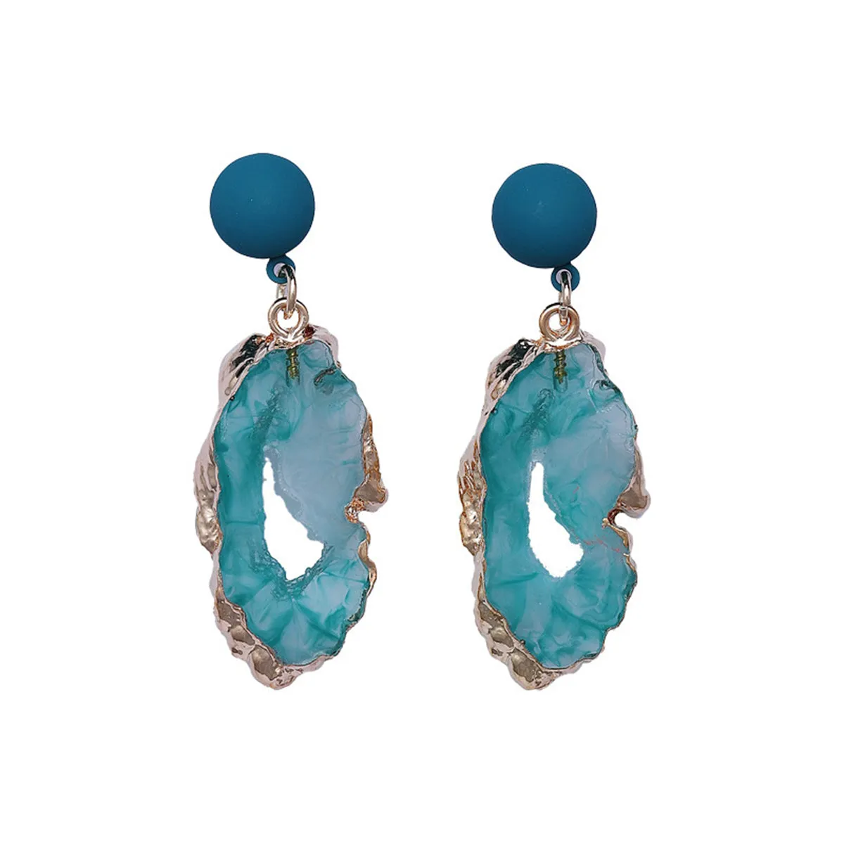 Blue Resin & Enamel Geode Drop Earrings