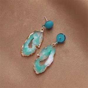 Blue Resin & Enamel Geode Drop Earrings