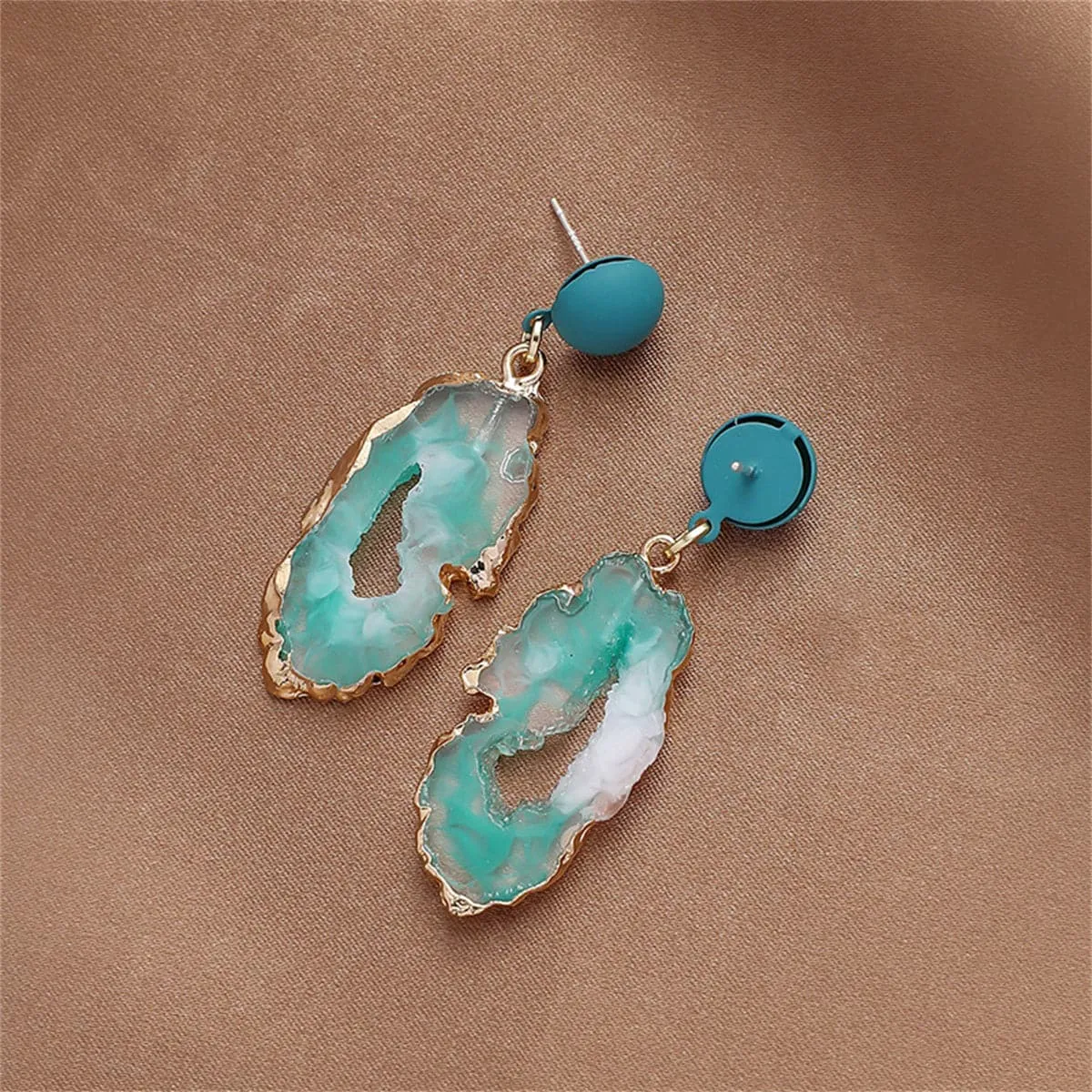 Blue Resin & Enamel Geode Drop Earrings