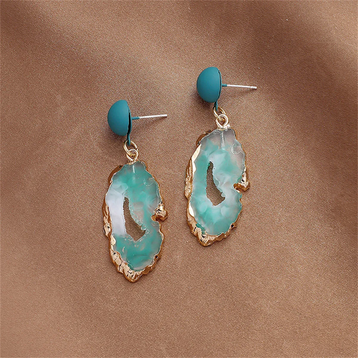 Blue Resin & Enamel Geode Drop Earrings