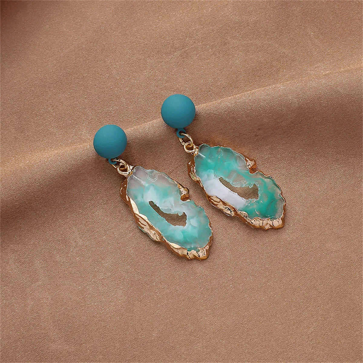 Blue Resin & Enamel Geode Drop Earrings