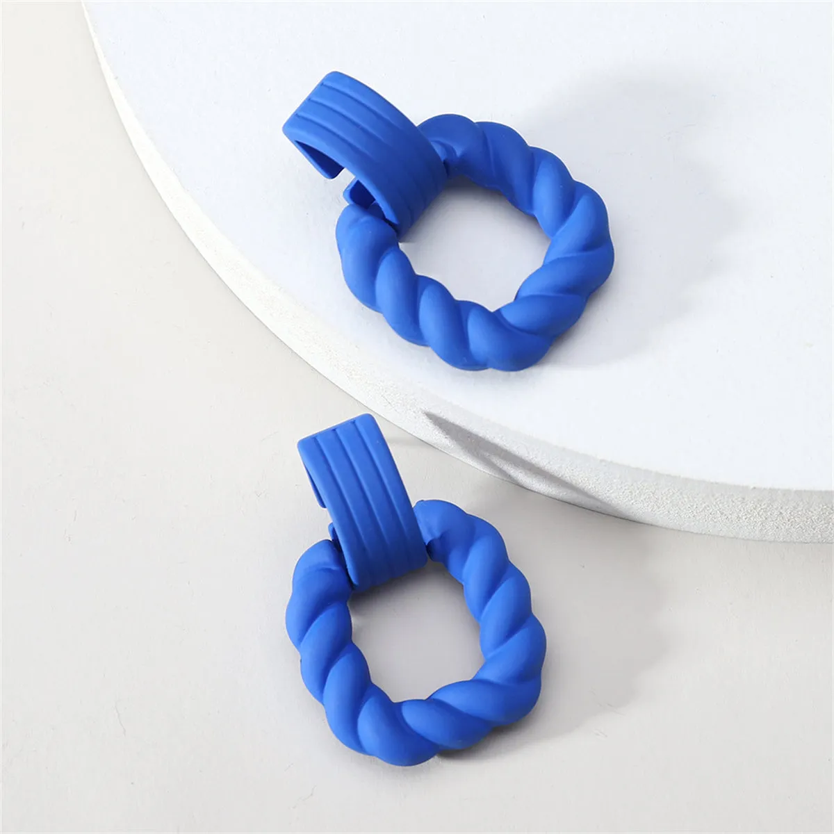 Blue Resin & Silver-Plated Twine Square Drop Earrings