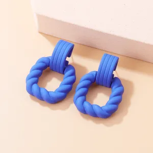 Blue Resin & Silver-Plated Twine Square Drop Earrings