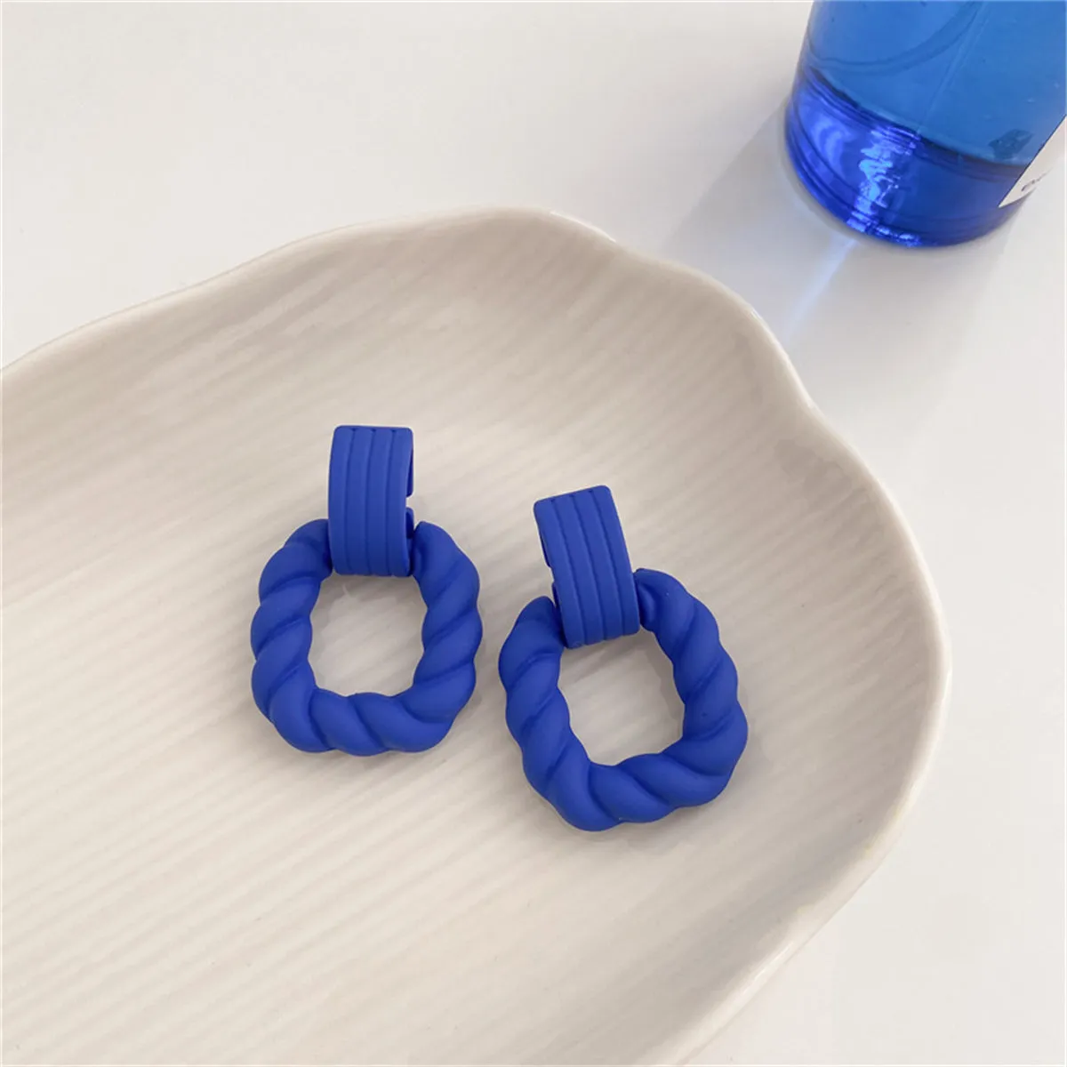Blue Resin & Silver-Plated Twine Square Drop Earrings