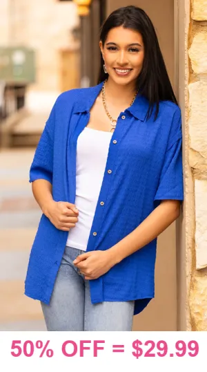 Blue Textured button up shirt