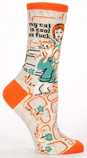 BlueQ Women's Crew Socks "My Cat is Cool as Fuck"