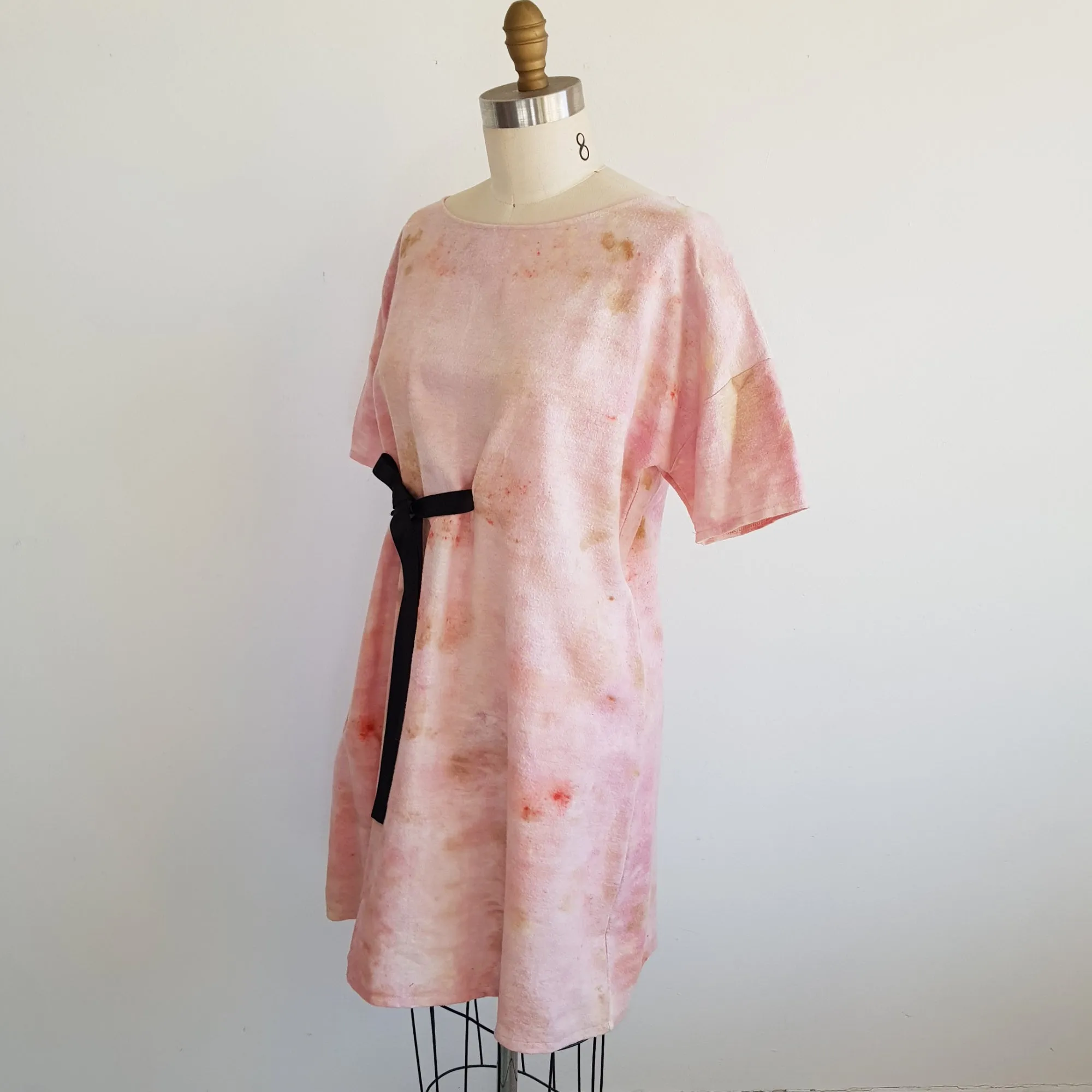 BLUSH - cotton flannel Eco-print DRESS Medium