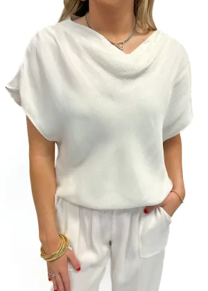 Bobi Drop Shoulder Draped Neck Top - Ivory