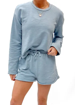 Bobi Roll Cuff Tie Waist Short - Water