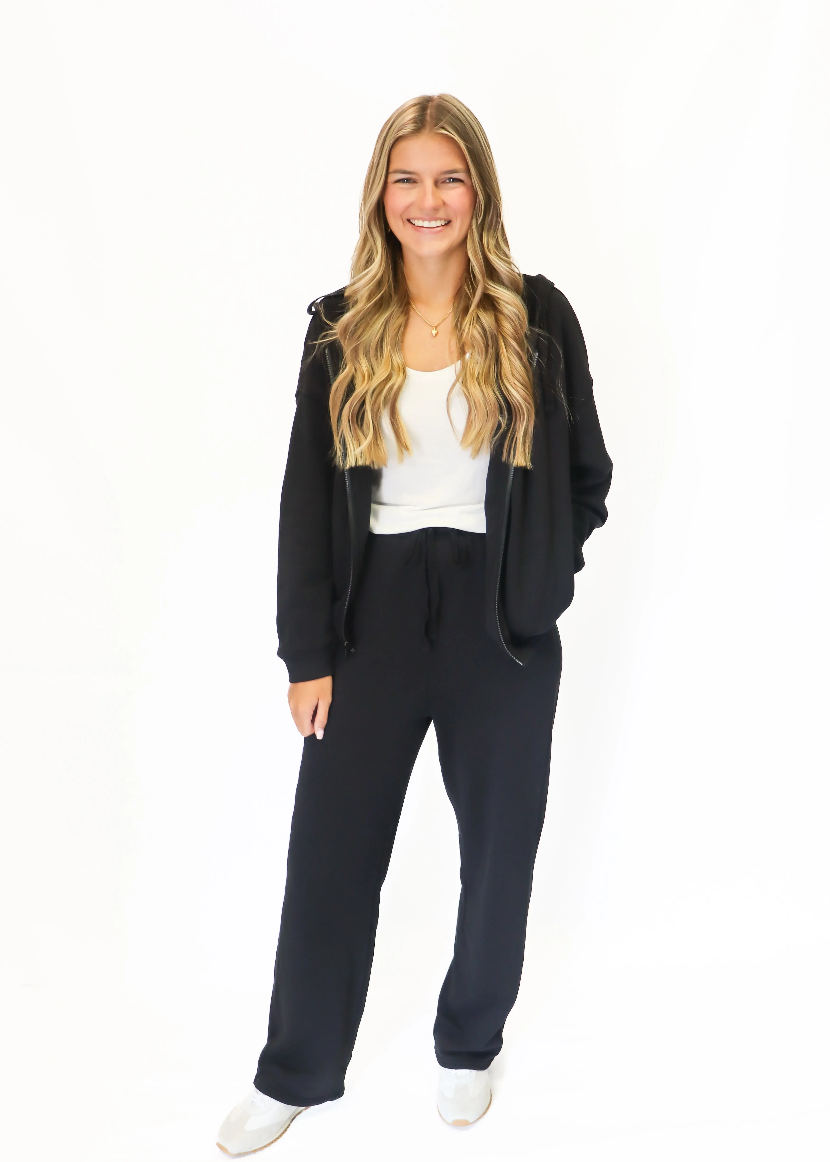 Bobi Straight Leg High Waist Sweatpants - Black