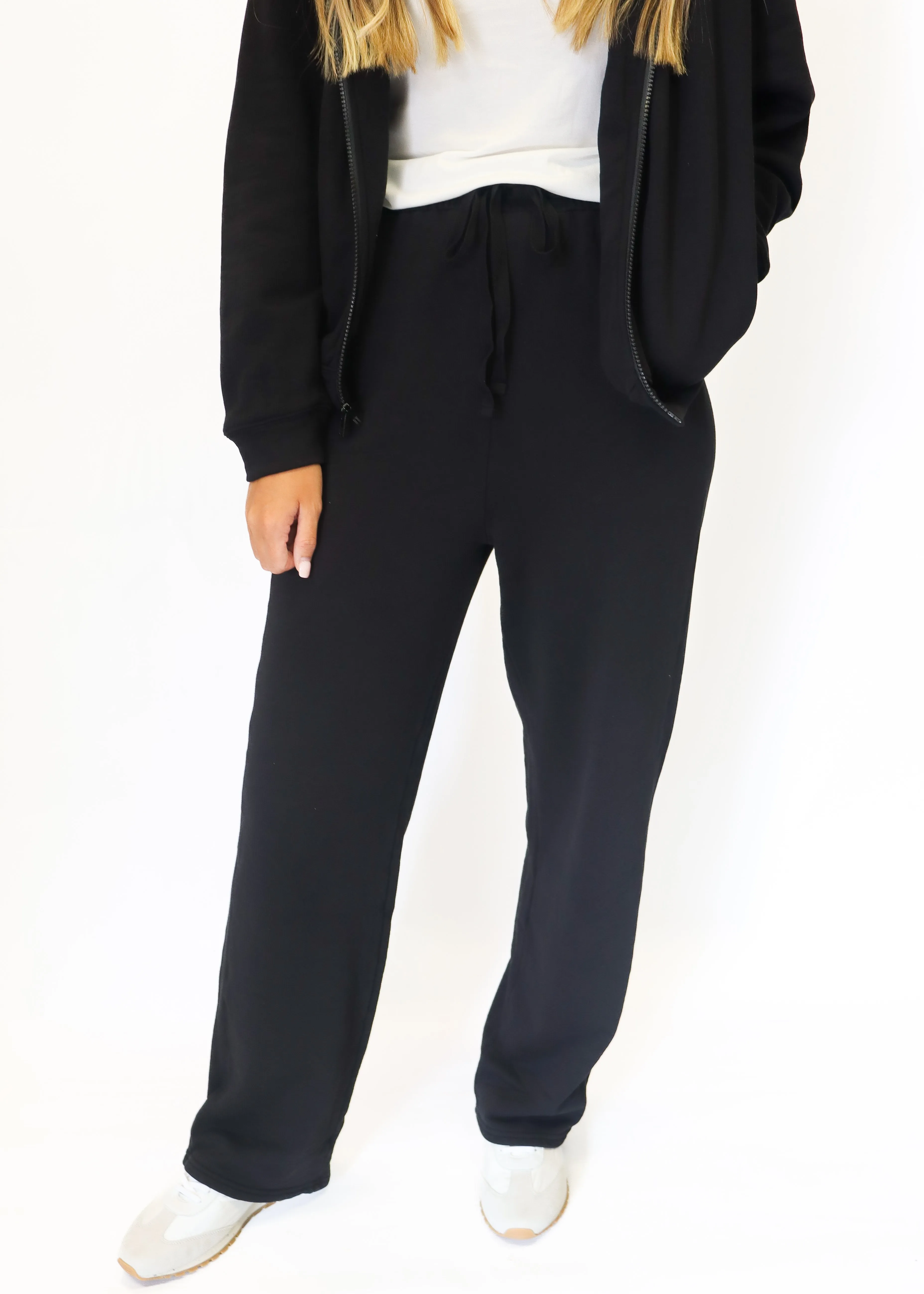 Bobi Straight Leg High Waist Sweatpants - Black