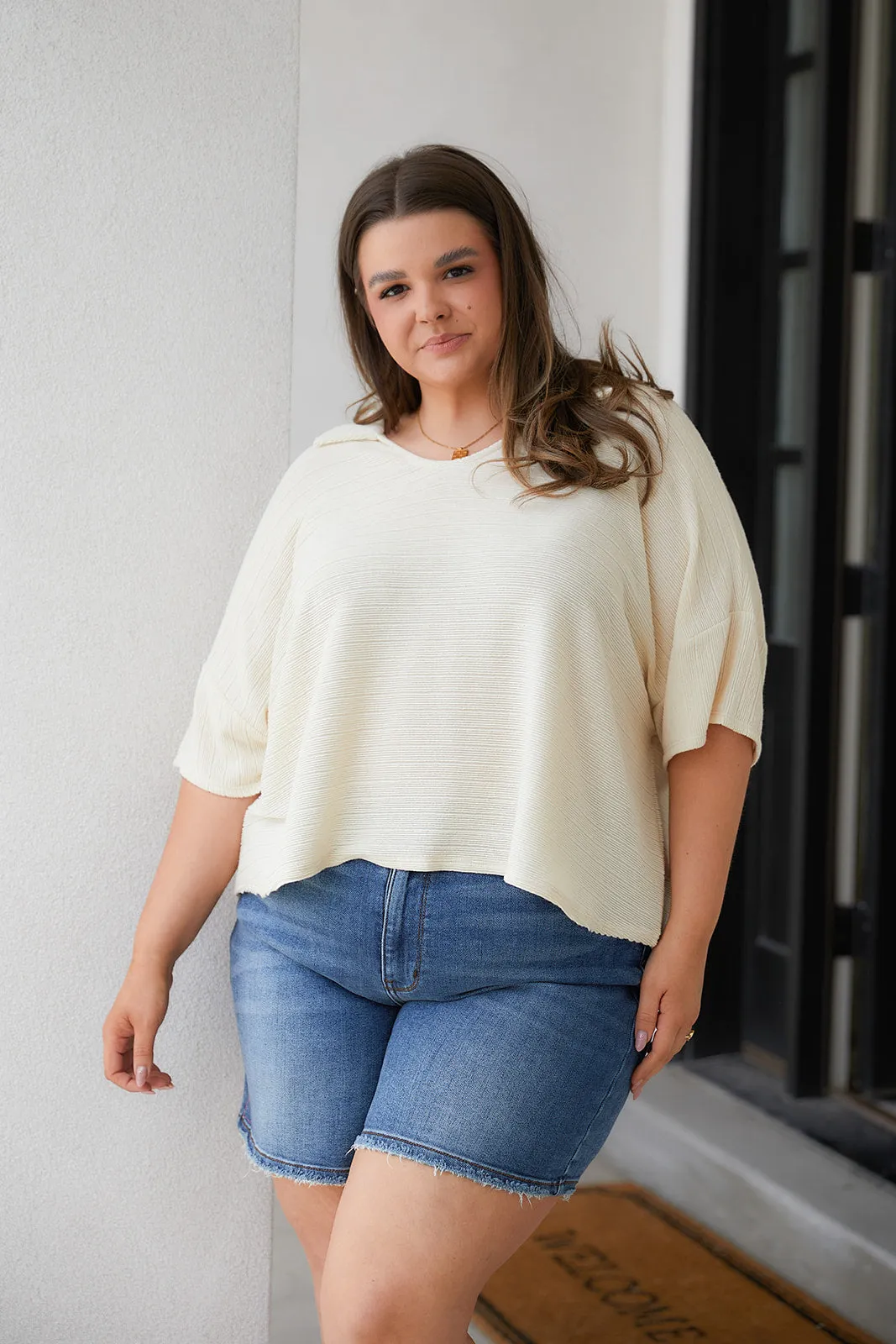 Brianna Boxy Crop Top in Cream